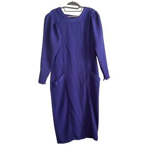 SOLO Blue Sheath Dress with long Sleeves/front pockets Size 12